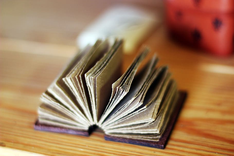 brown book, sheets, page, knowledge, table, still life, indoors HD wallpaper