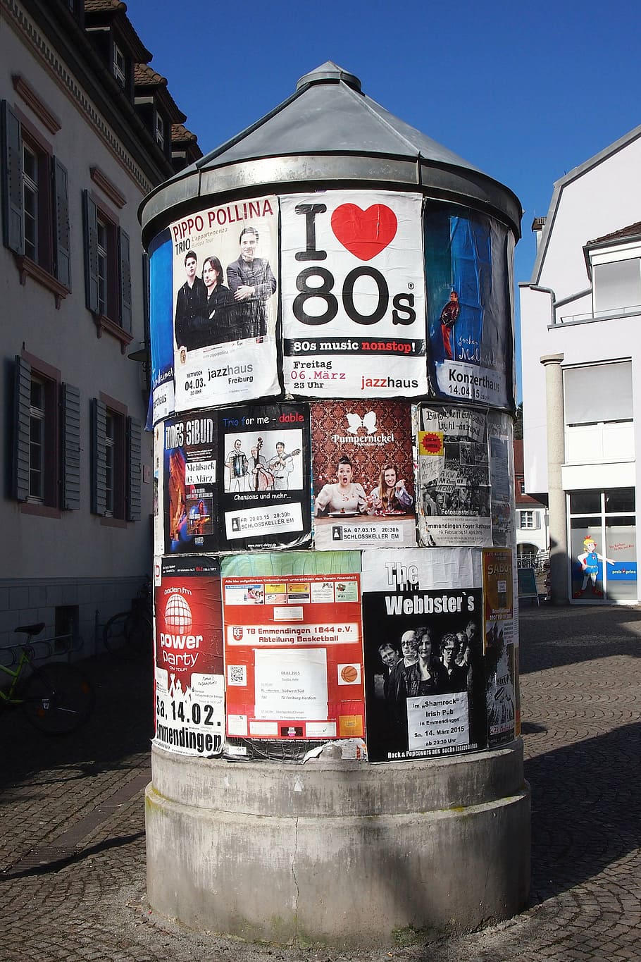 advertising pillar, litfaß, posters, announcement, heart, city, HD wallpaper