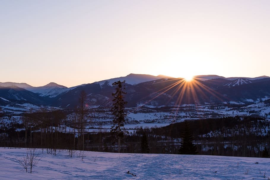 snow-covered mountains near plain area at sunset, snow mountain during sunset HD wallpaper