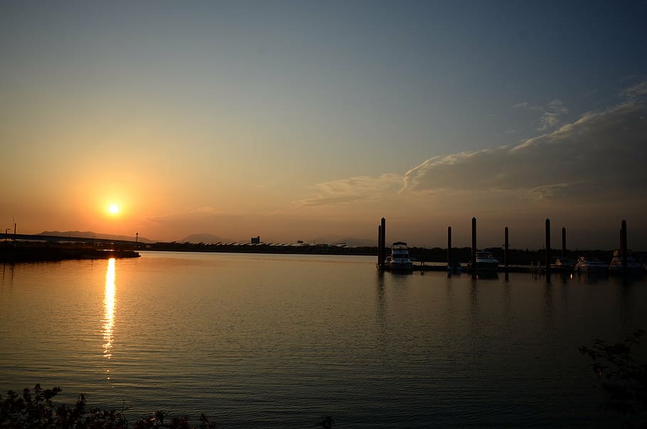 solar, sunset, glow, lake, by the river, sky, evening glow HD wallpaper