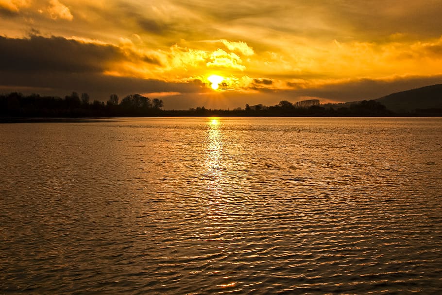 Landscape, Pond, Twilight, Sun, sunset, nature, dusk, sky, water HD wallpaper
