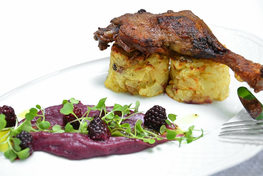 duck, cabbage, blackberry, food, food and drink, meat, plate HD wallpaper