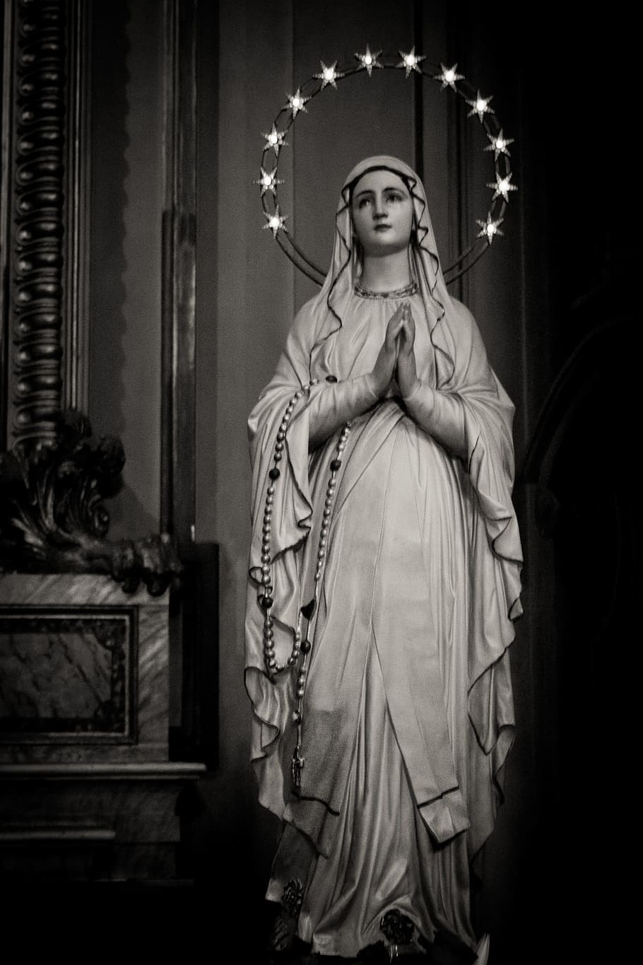 greyscale photo of religious figure statue, Madonna, Church, Mother Of God, HD wallpaper