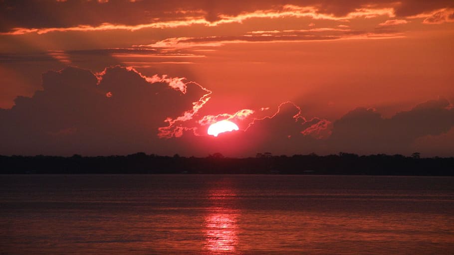 sun, clouds, sunrise, water, river, sky, sunset, cloud - sky HD wallpaper