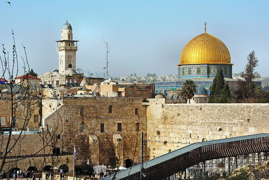 Dome of the Rock landmark, israel, jerusalem, wall, the wailing wall