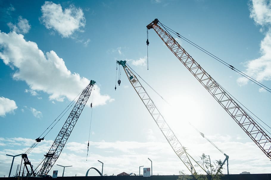 construction, building, industry, steel, crane, sky, clouds HD wallpaper