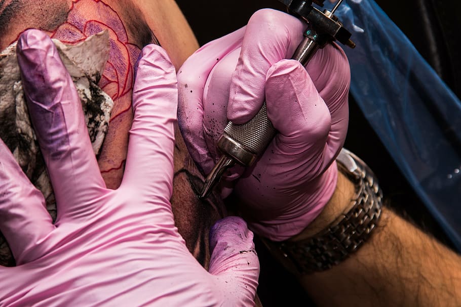 man doing tattoo, tattooing, shoulder, adult, human body part HD wallpaper
