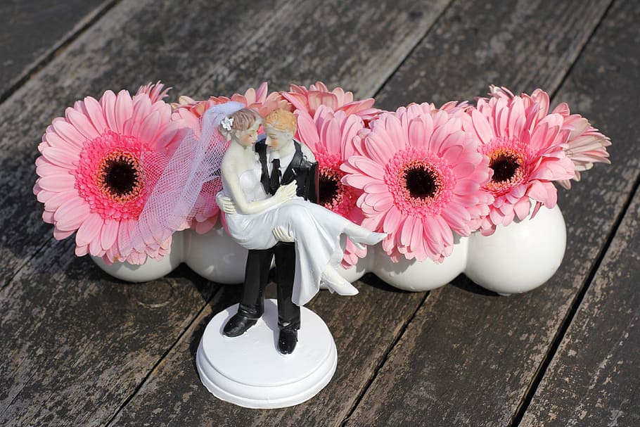 Deco, Decoration, Gerbera, Wedding, bride and groom, marry HD wallpaper