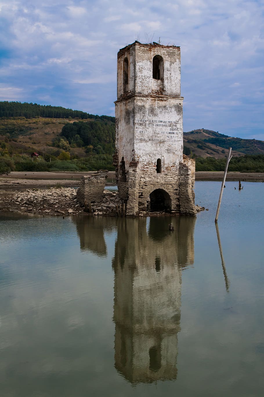 concrete tower near water, church, abandoned, old, architecture HD wallpaper