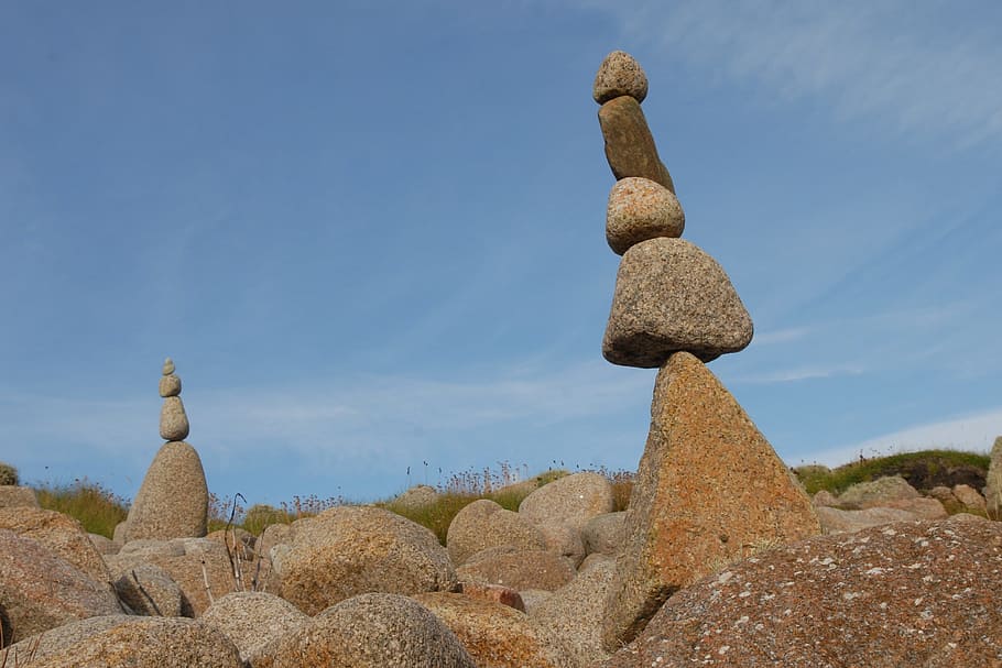 Stones, Cairn, Landscape, day, religion, sculpture, no people HD wallpaper