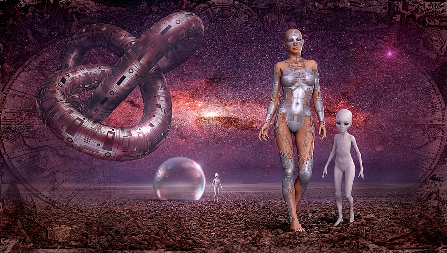 humanoid robot walking on dirt floor illustration, fantasy HD wallpaper
