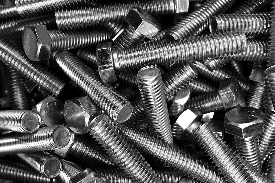 screw, steel, bolt, fastener, iron, metal, close-up, large group of objects, HD wallpaper
