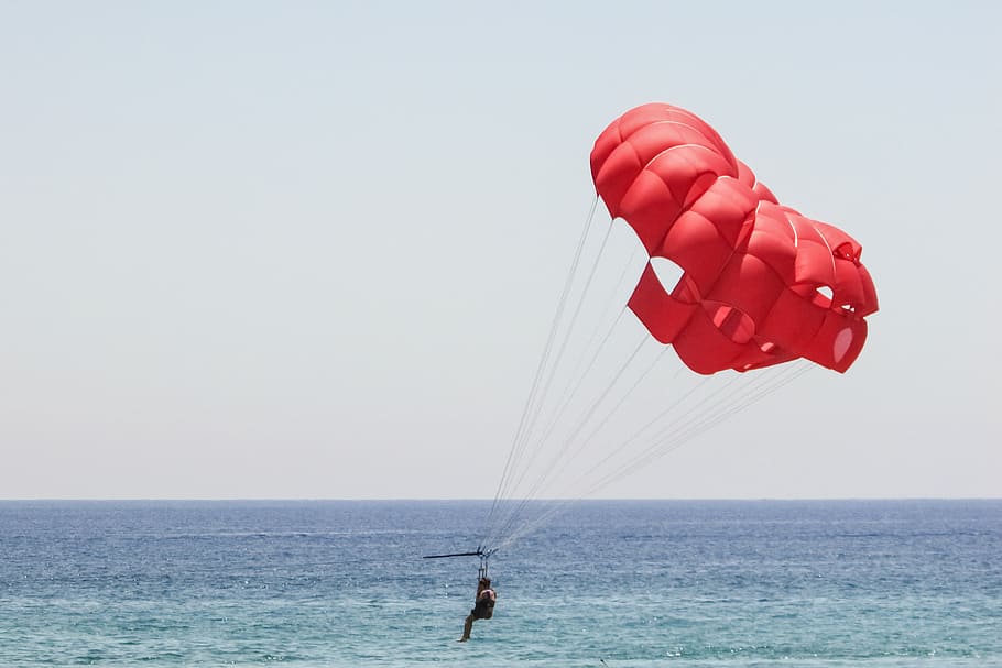 parachute, red, sky, extreme, adventure, sport, activity, parachuting HD wallpaper