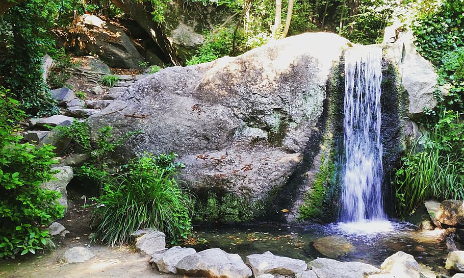 photo of fountain, summer, waterfall, nature, forest, rock - object HD wallpaper
