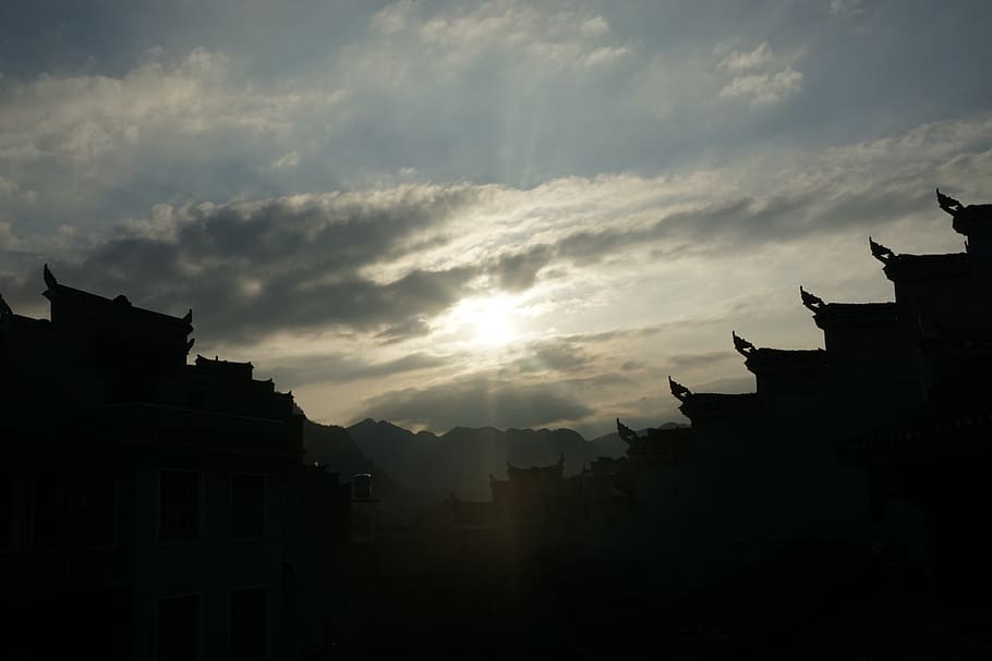 sunset, ancient, silhouette, architecture, built structure HD wallpaper