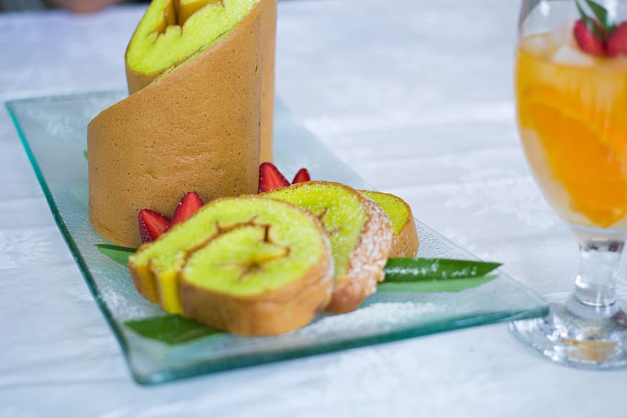 roll cake, food, delicious, pastry, cream, fresh, green, snack HD wallpaper