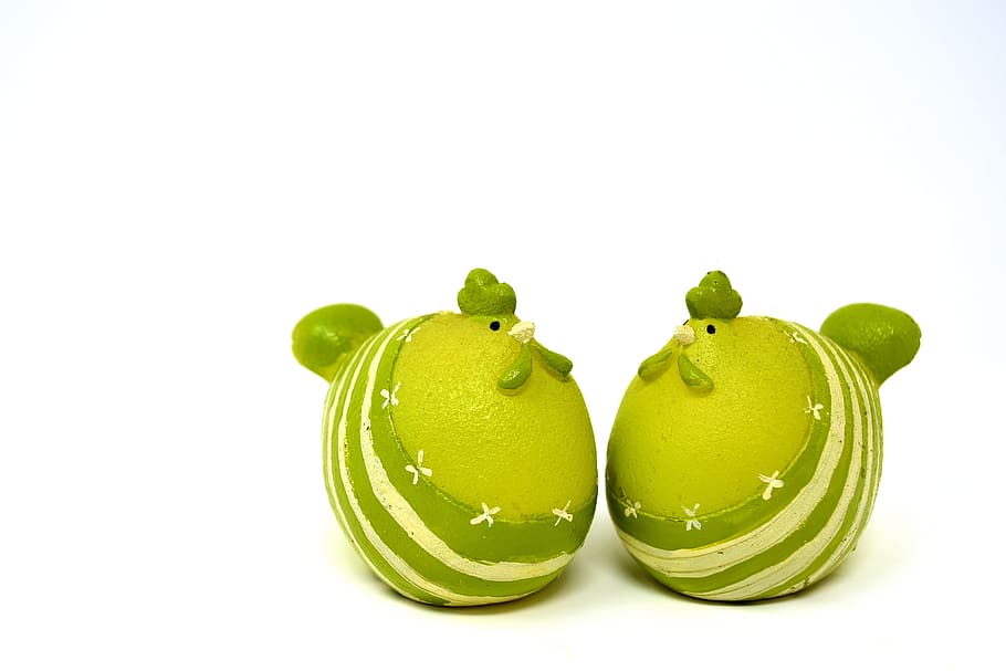 two green hen figurine, easter, chickens, figure, candles, funny HD wallpaper