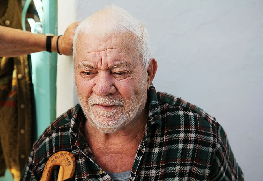 The old fisherman, man wearing white, gray, and black plaid sport shirt HD wallpaper