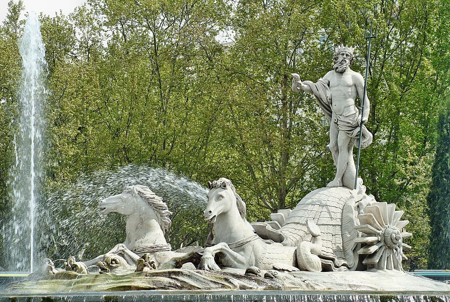 statue of Perseus, madrid, spain, neptune, source, monument HD wallpaper