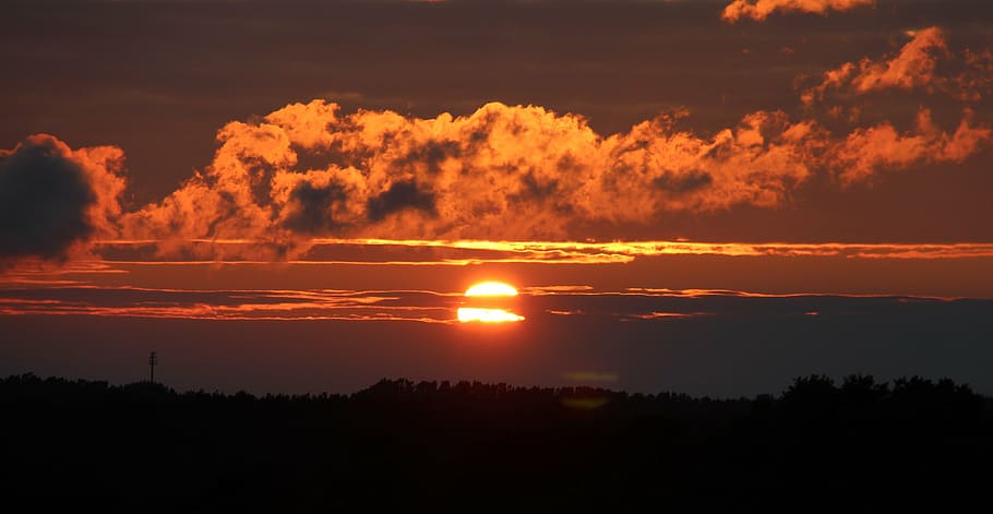sunset, abendstimmung, dusk, clouds, sky, evening sky, scenics HD wallpaper
