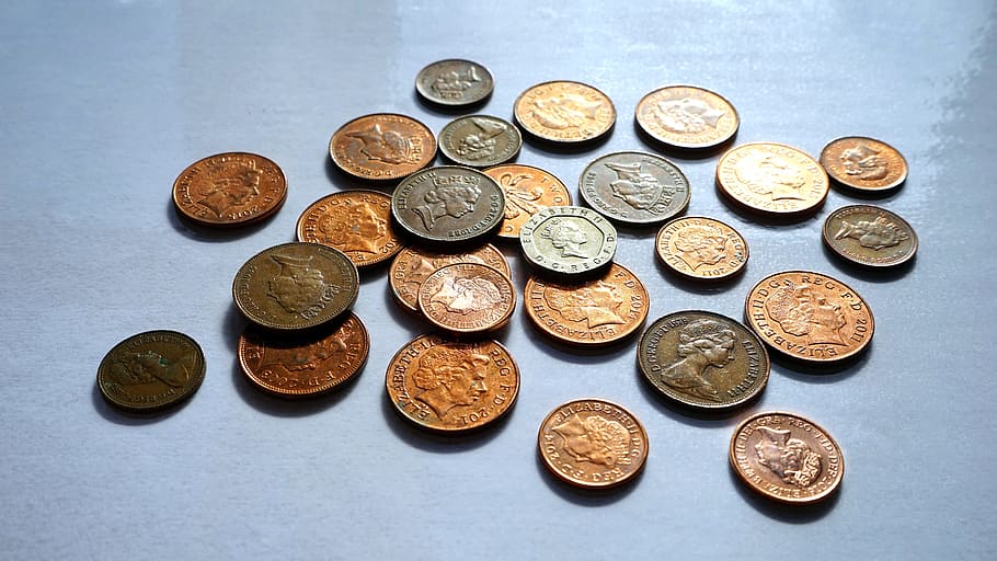 round copper-colored and silver-colored coin lot, money, finance, HD wallpaper