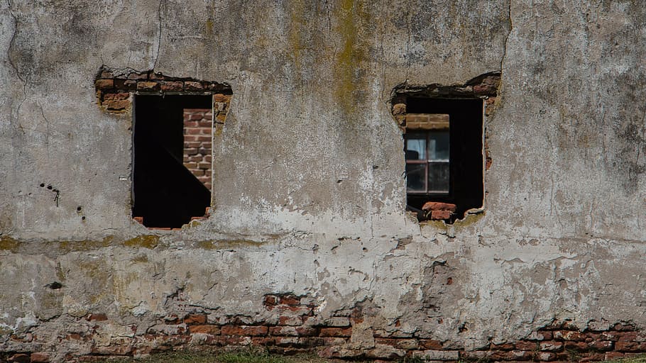 ruins, windows, house, facade, old, brick, empty window, built structure HD wallpaper