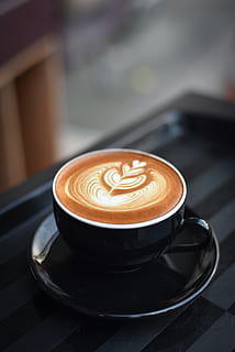 black ceramic teacup filled with coffee, cafe, hot, mug, white HD wallpaper
