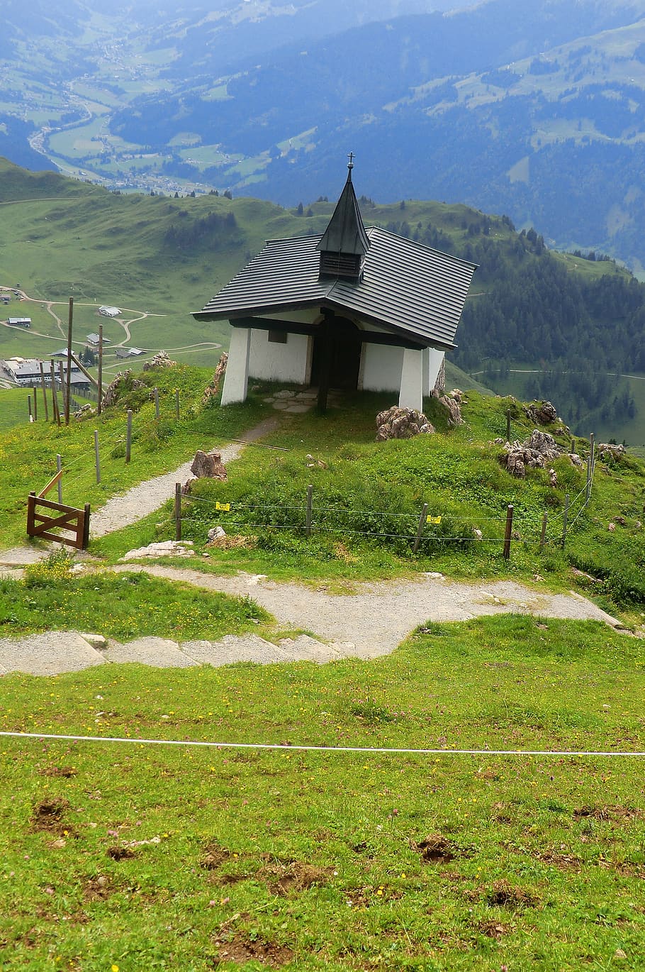 horn-gipfelbahn, kitzbühel alps, kirchberg, austria, chapel, HD wallpaper