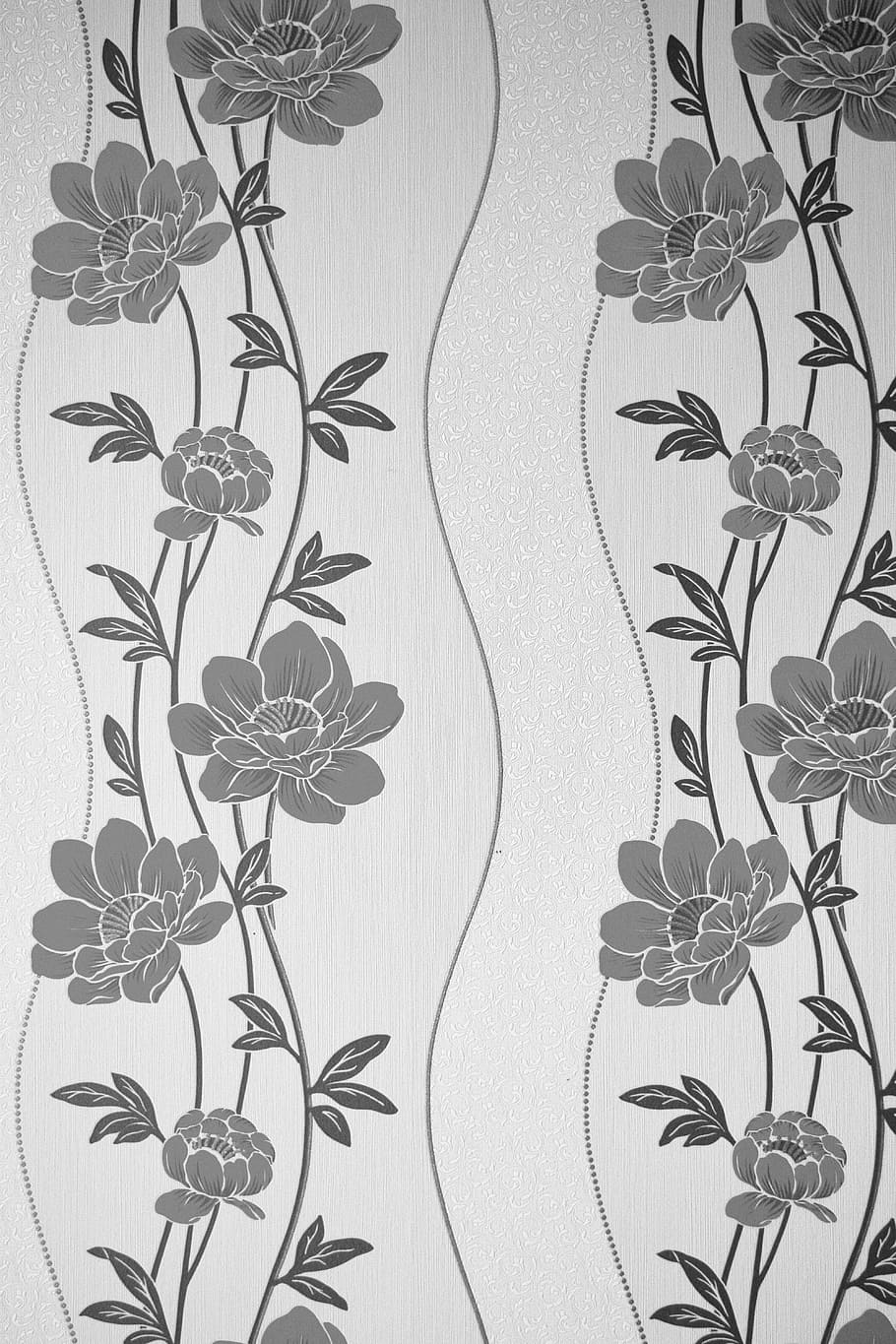gray and white floral print wall decor, black and white, texture