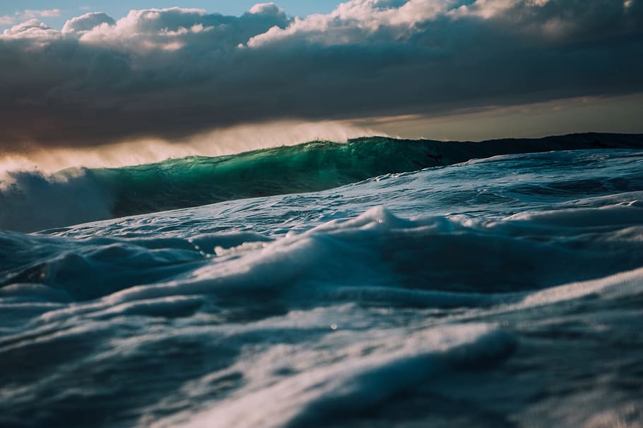 sea, ocean, water, waves, nature, dark, clouds, blue, cloud - sky HD wallpaper