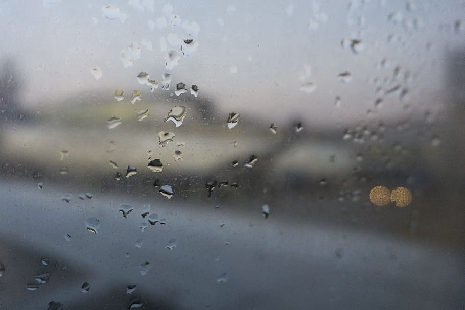 glass panel with water droplet, raindrops, raining, weather HD wallpaper
