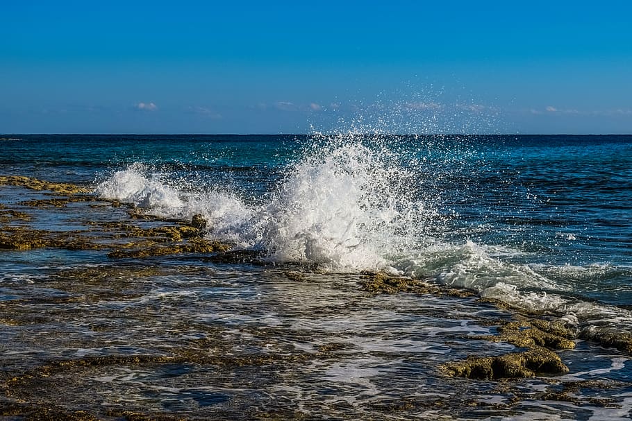 wave, splash, smashing, spray, foam, drops, water, liquid, sea HD wallpaper