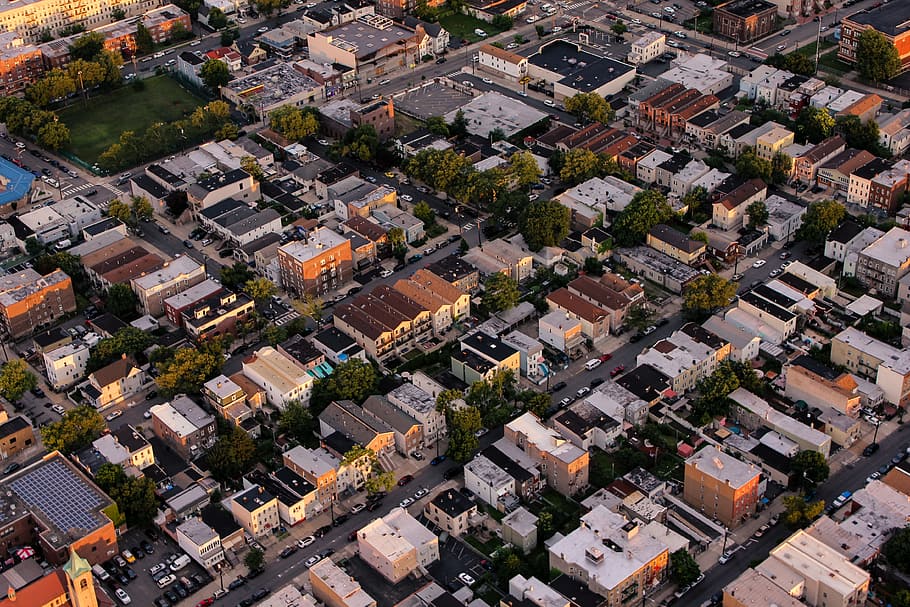 bird's eye view photography of houses, aerial photography of concrete buildings HD wallpaper