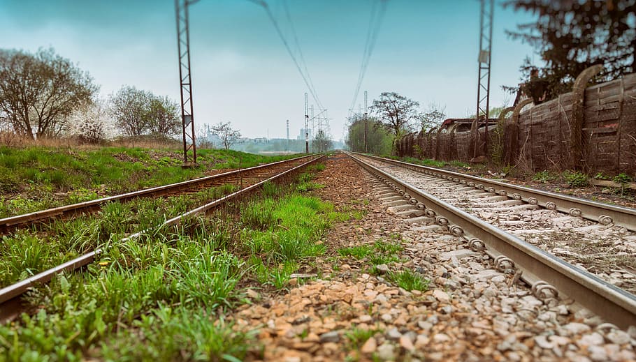 tracks, view, spring, grass, railroad track, rail transportation HD wallpaper