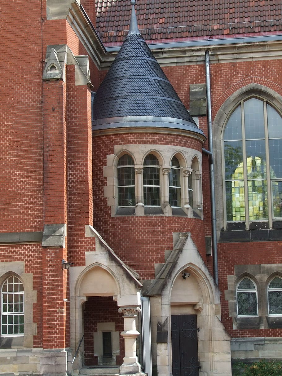 church, turret, window, architecture, brick, building Exterior HD wallpaper