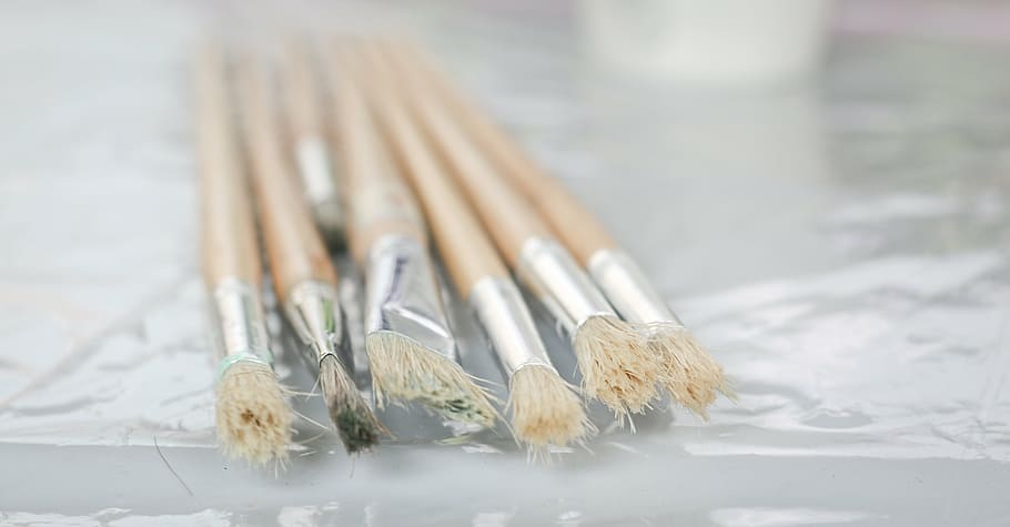 blur, brush, close-up, equipment, focus, paintbrush, set, wood HD wallpaper