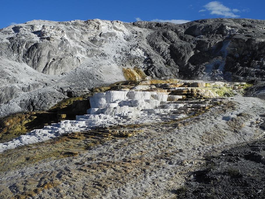 mammoth hot springs, yellowstone, water, beauty in nature, rock HD wallpaper