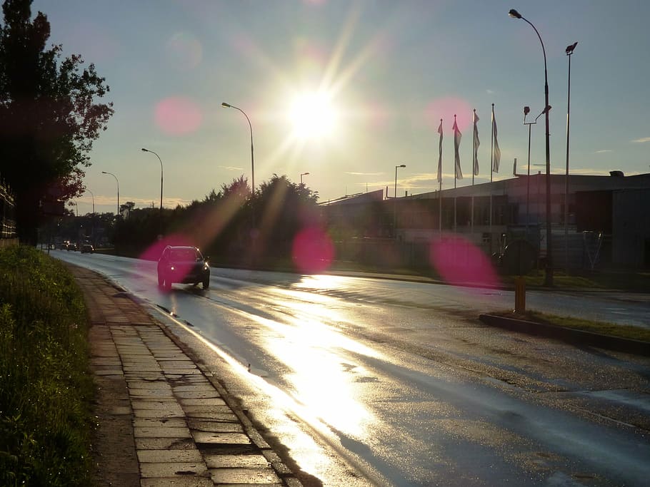 view, the sun, west, way, reflex, aura, landscape, sky, the rays HD wallpaper