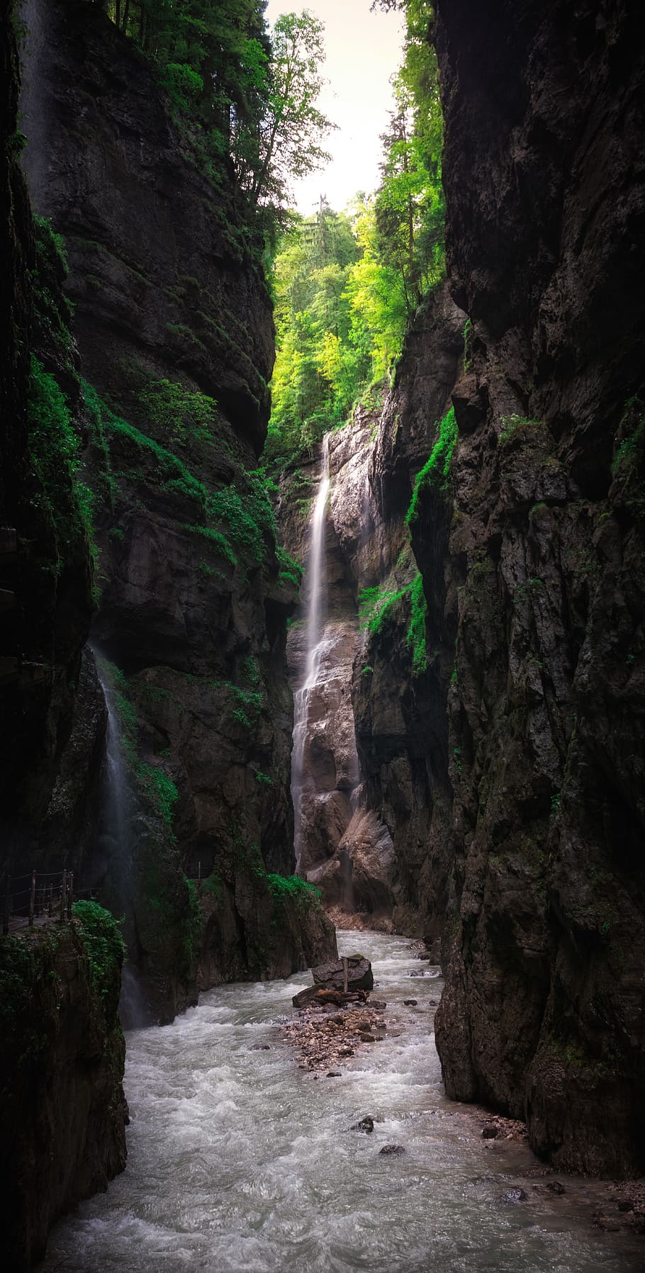 hill, rocks, mountain, green, grass, moss nature, waterfall HD wallpaper