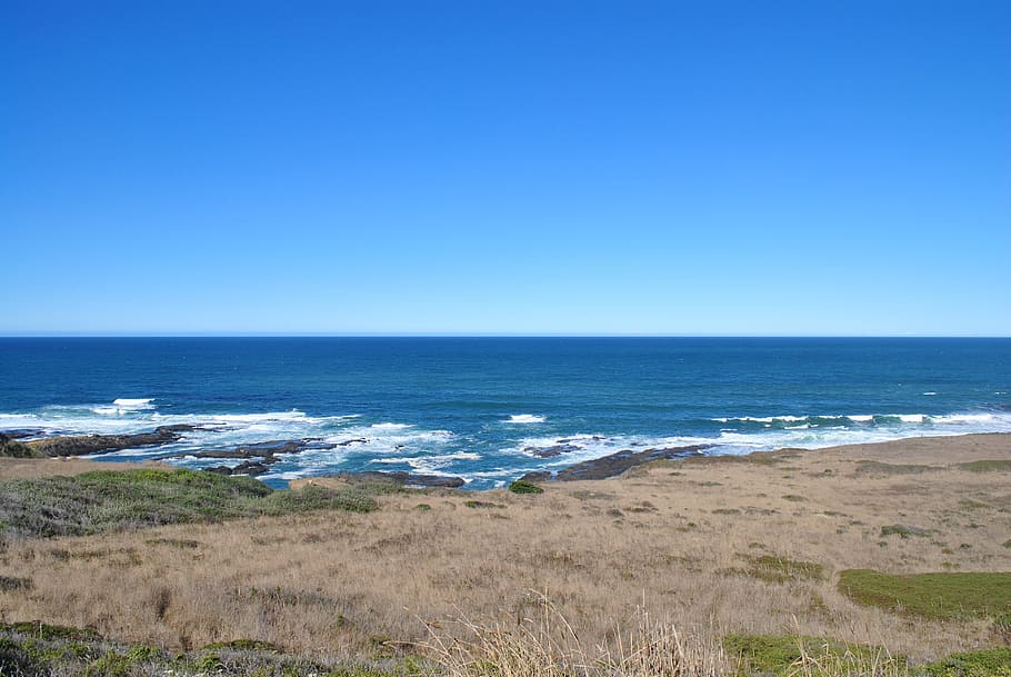 ocean, sea, blue, beach, natural, water, land, sky, scenics - nature HD wallpaper