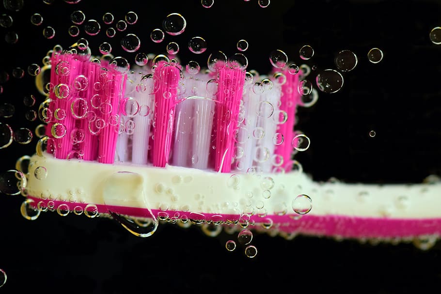 pink and white toothbrush, cleaning, dental care, hygiene, bless you