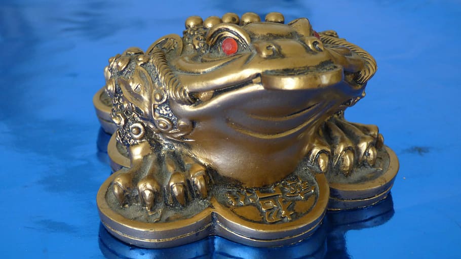 Decor, Frog, Money, blue, close-up, gold colored, no people HD wallpaper