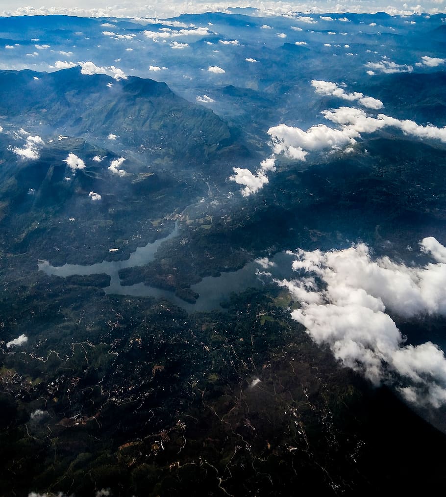 From an Airplane Window, aerial view of green fields and mountains HD wallpaper