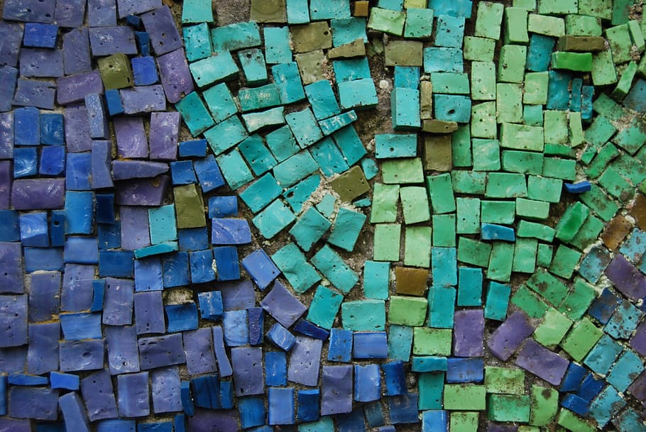 mosaic, blue, green, background, wall, decorative, design, multicolor HD wallpaper