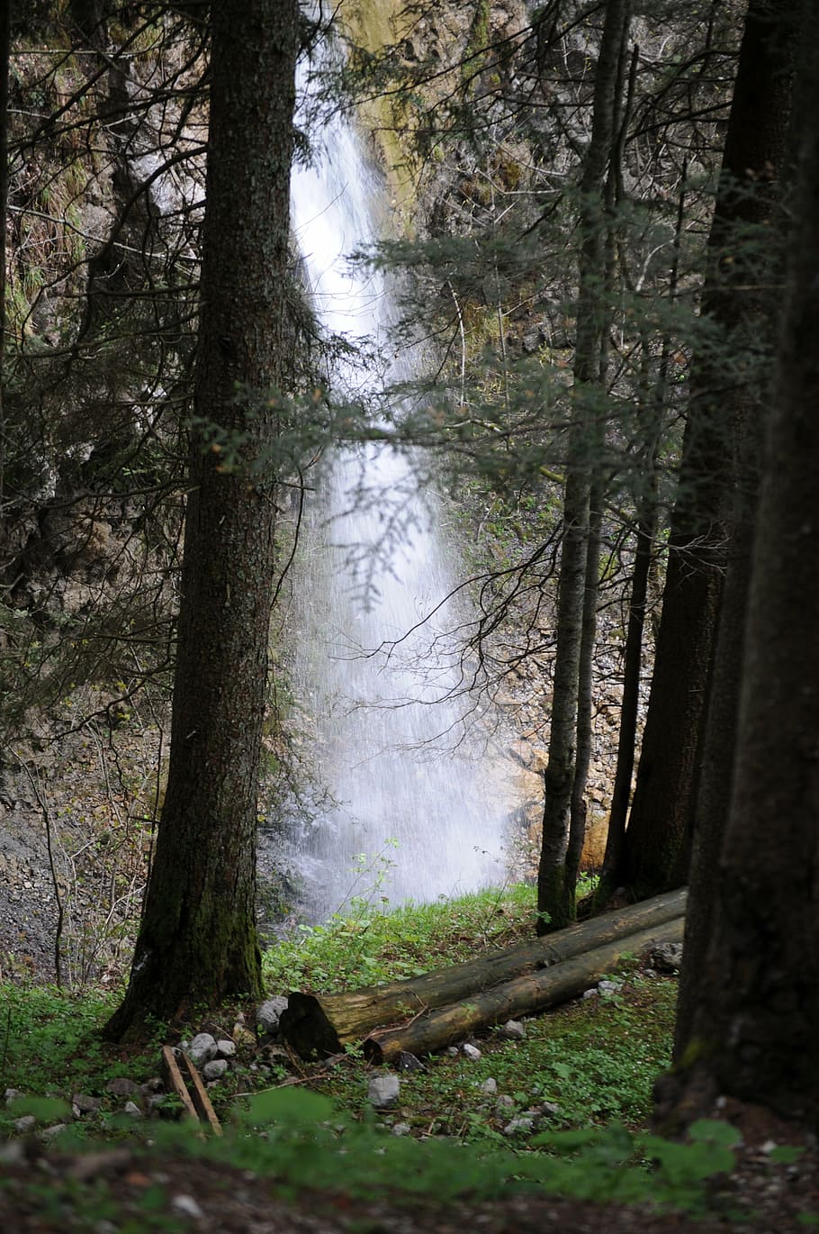waterfall, mountains, forest, nature, tree, woodland, outdoors HD wallpaper