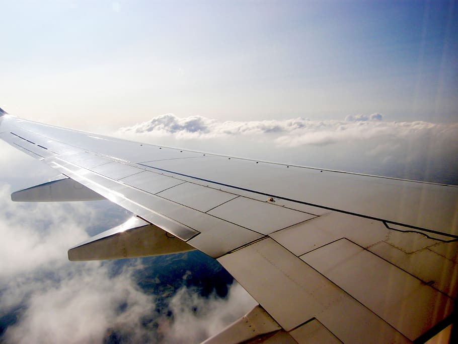 gray airplane wing, ali, cloud, aircraft, airlines, heavens HD wallpaper