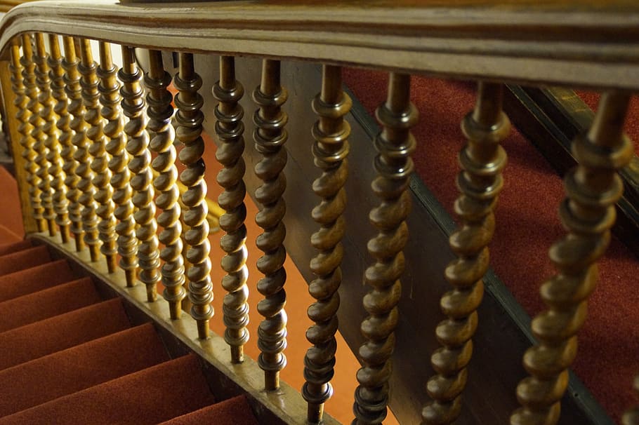 stairs, treppengeländer, railing, turned, wood, old, staircase HD wallpaper