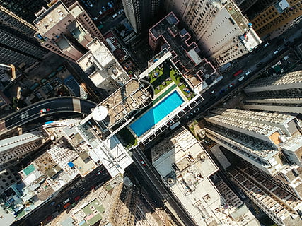 aerial photography of city buildings, bird's eye view photo of high-rise building HD wallpaper