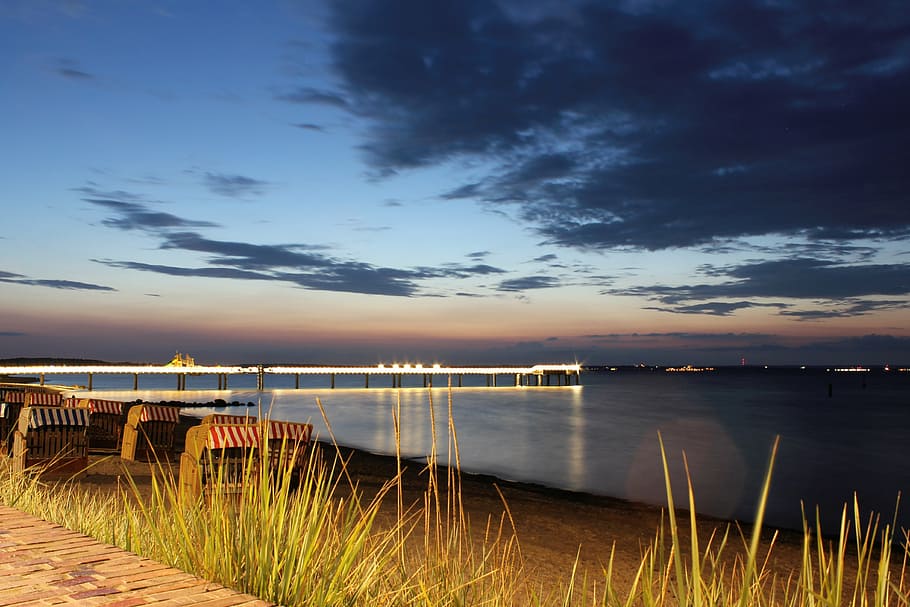 beach, sunset, sea view, night, water, sky, cloud - sky, beauty in nature HD wallpaper