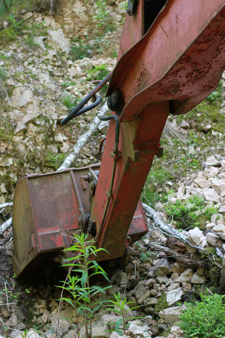Excavators, Scrap, Meadow, construction machine, old, shovel HD wallpaper